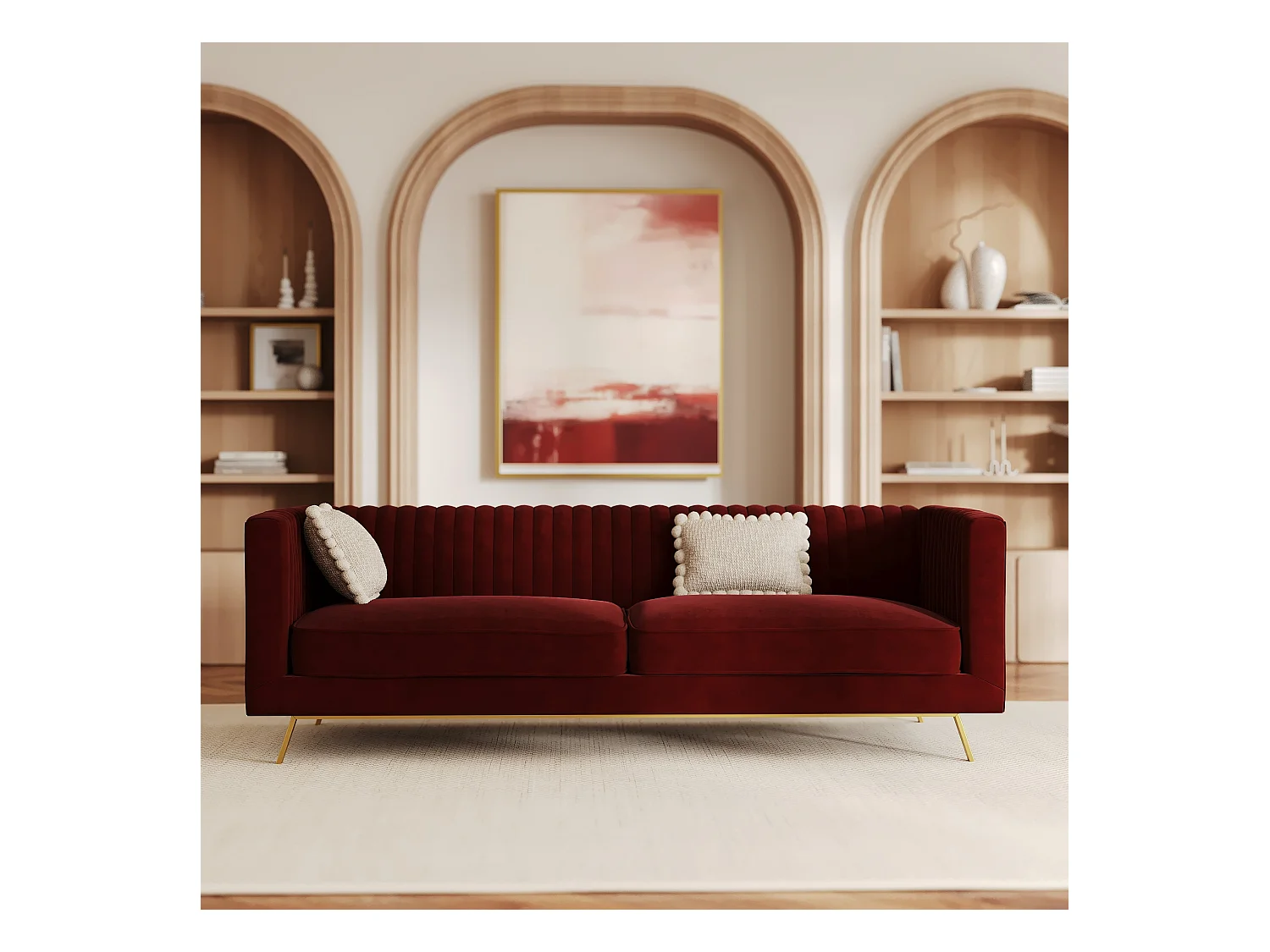 Canapé 3 places en velours bordeaux - Gatsby