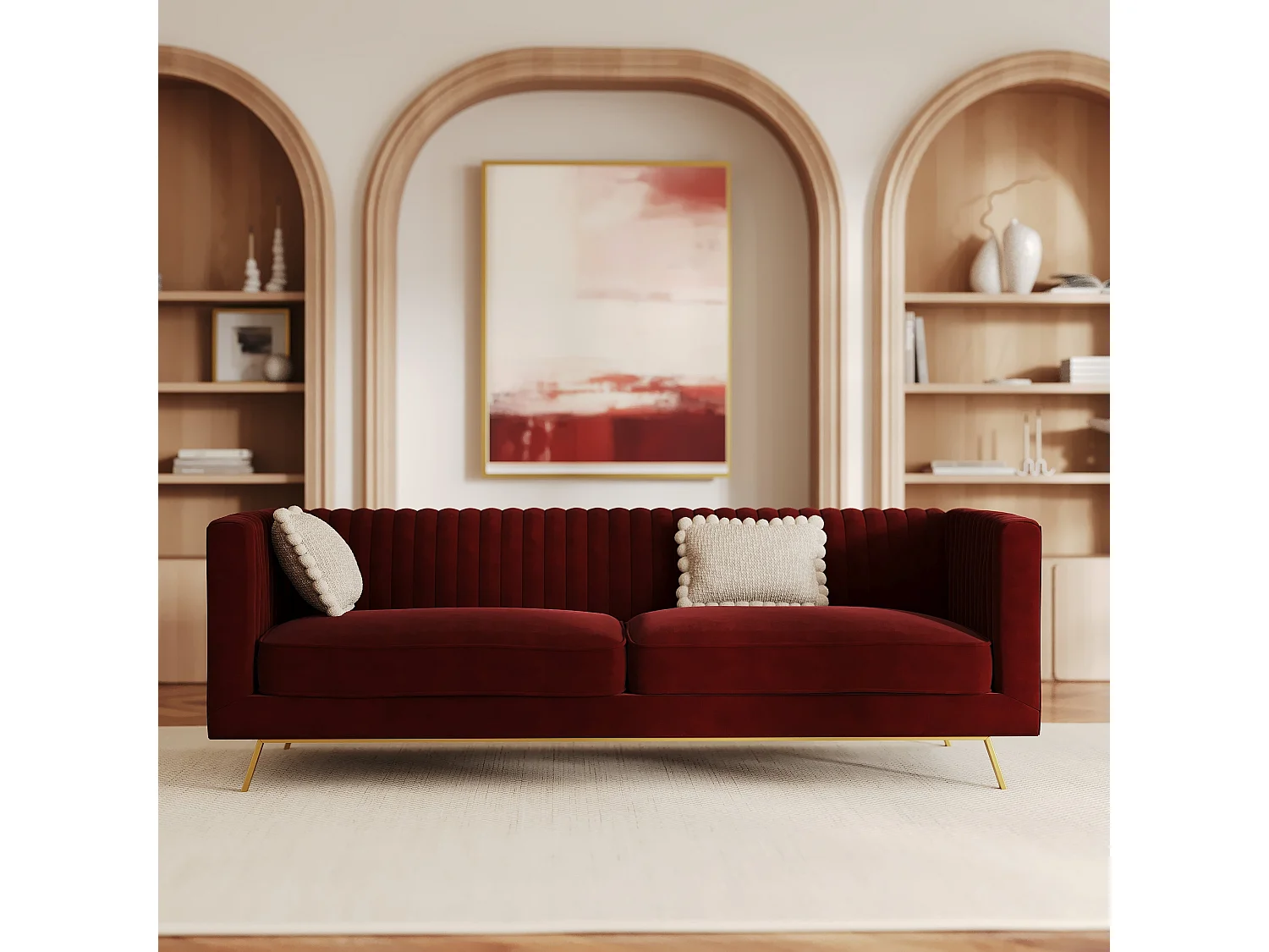 Canapé 3 places en velours bordeaux - Gatsby
