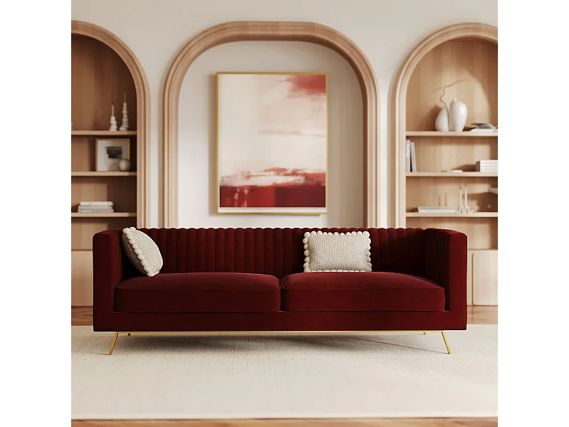 Canapé 3 places en velours bordeaux - Gatsby