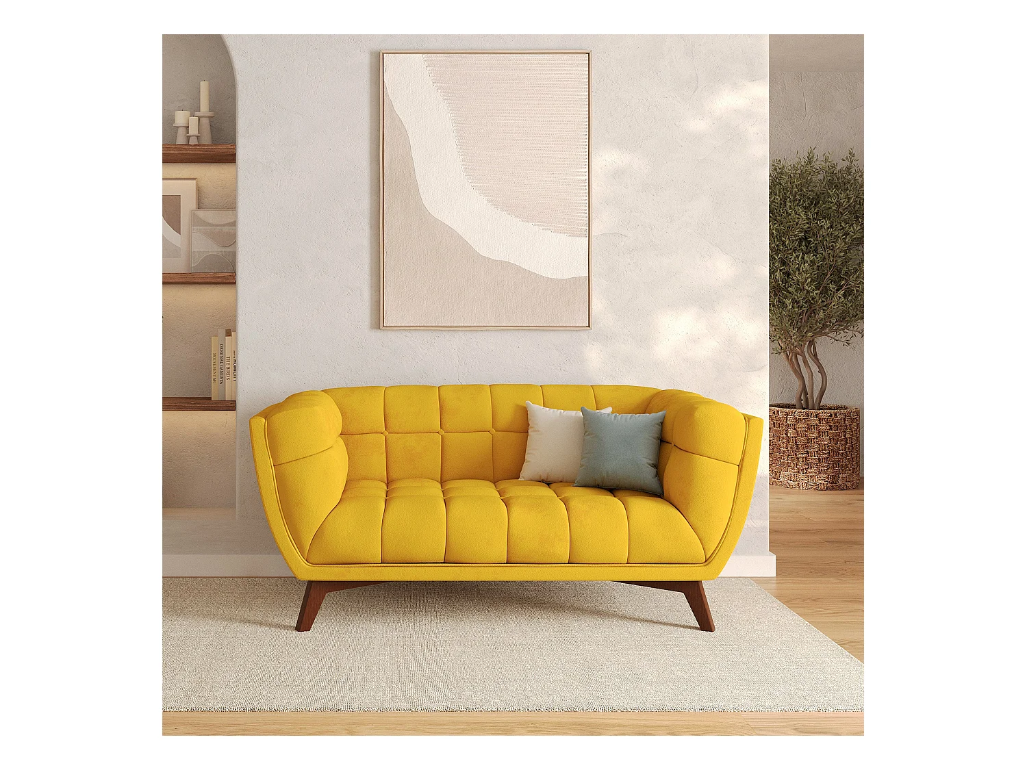 Canapé 2 places en velours jaune - Mona