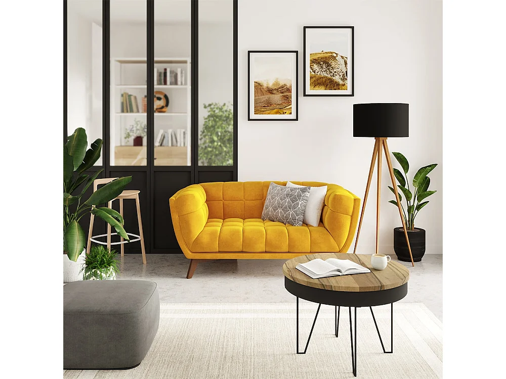 Canapé 2 places en velours jaune - Mona