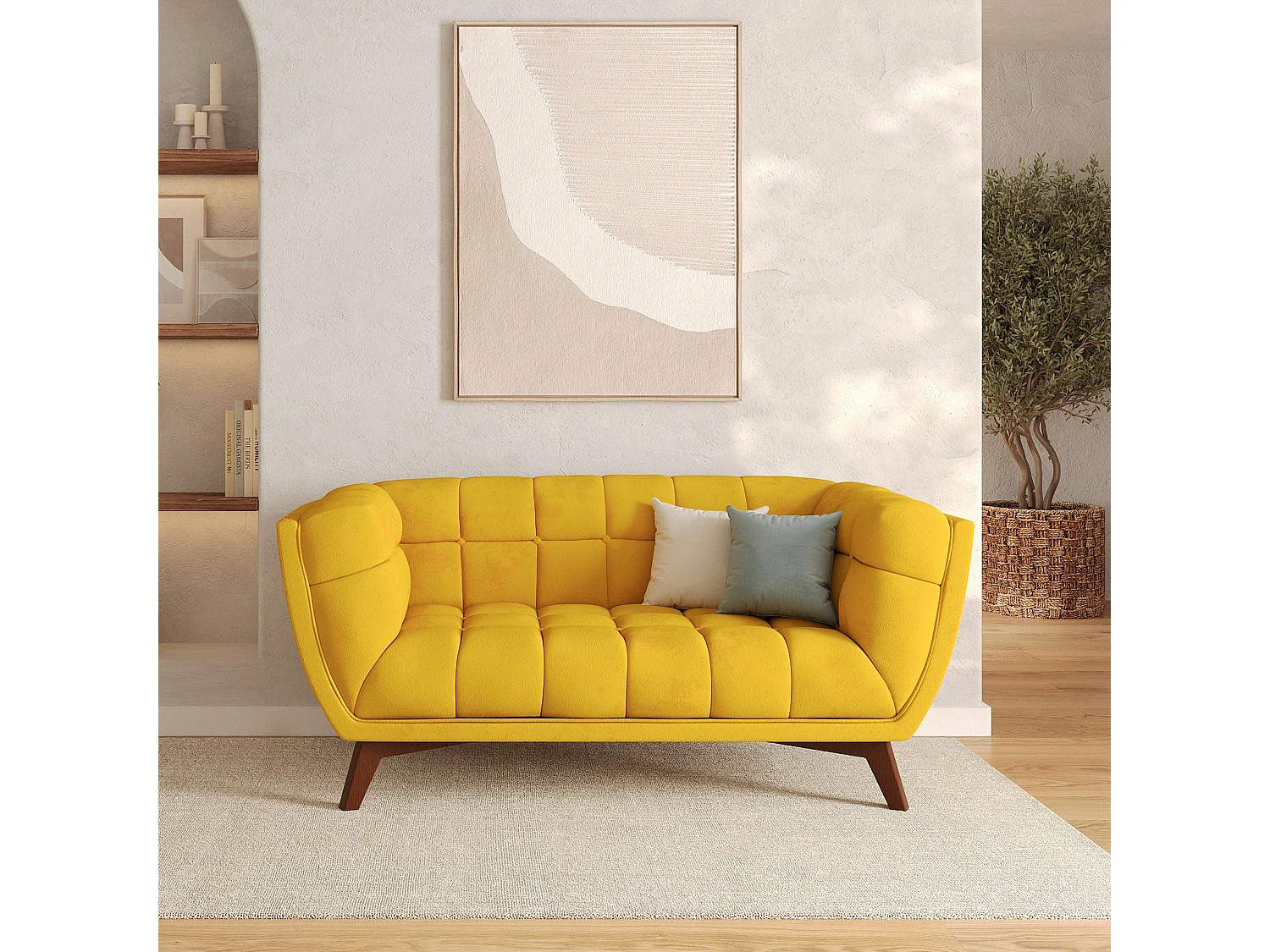 Canapé 2 places en velours jaune - Mona