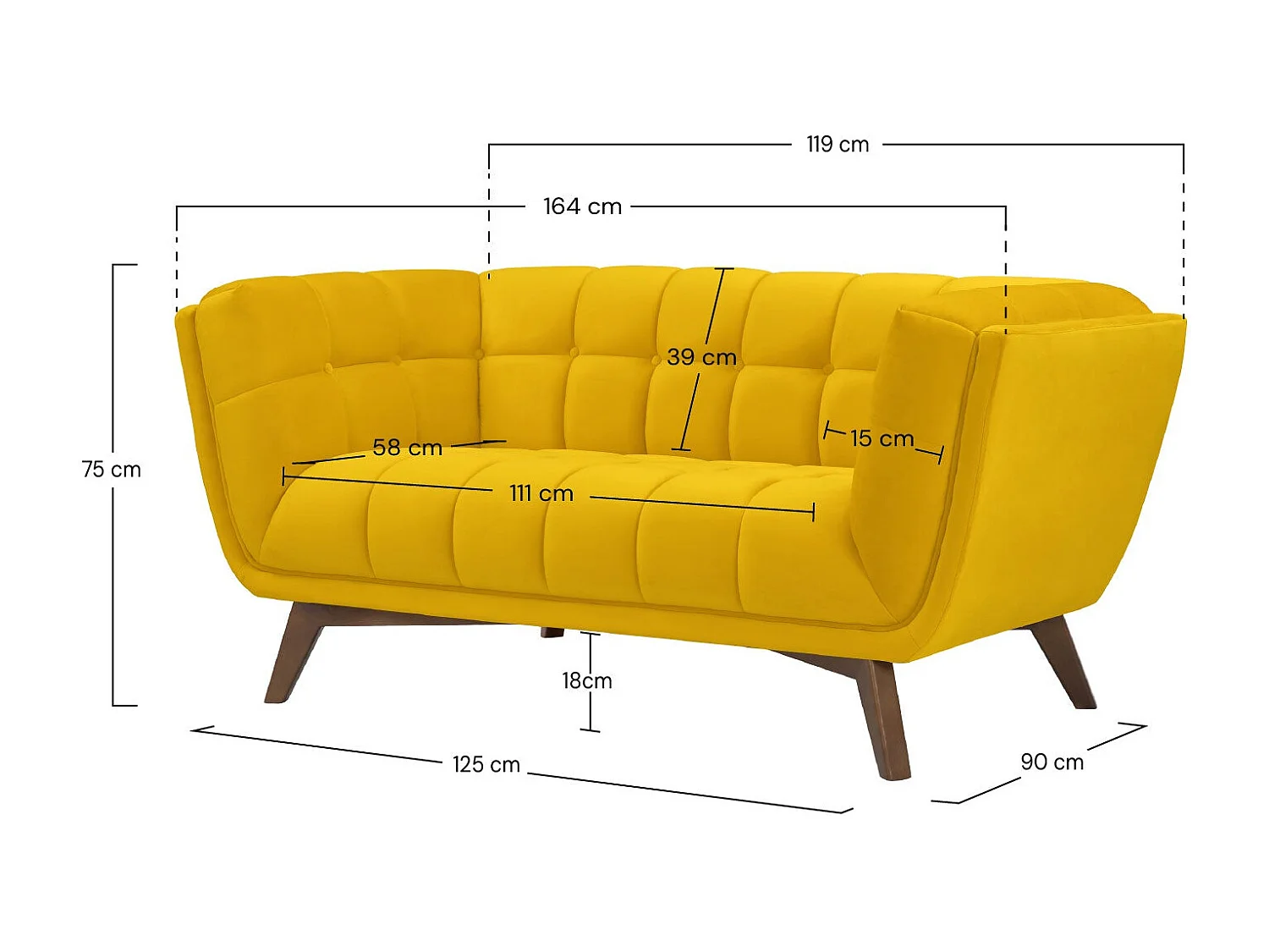 Canapé 2 places en velours jaune - Mona
