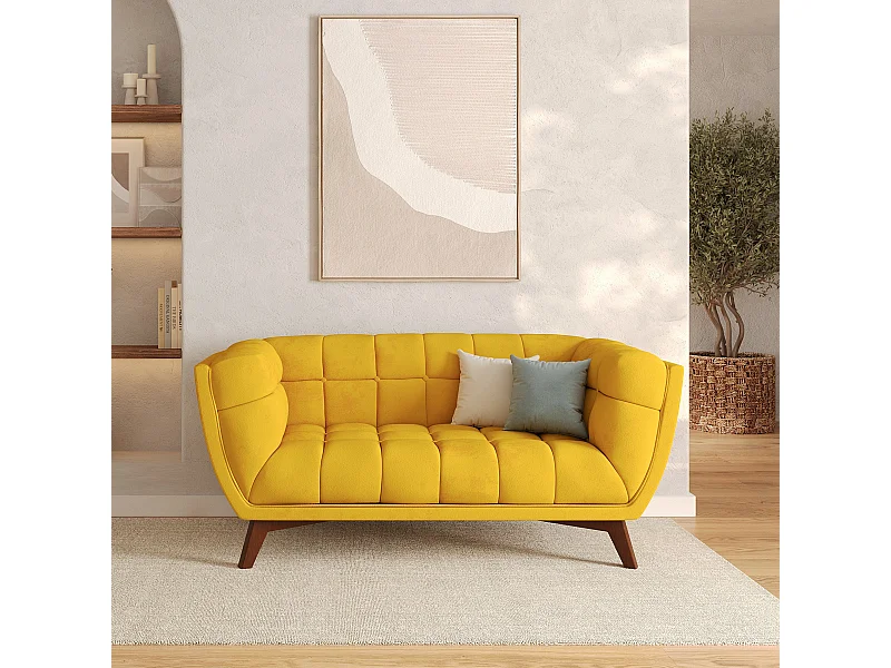 Divano 2 posti in velluto giallo - Mona