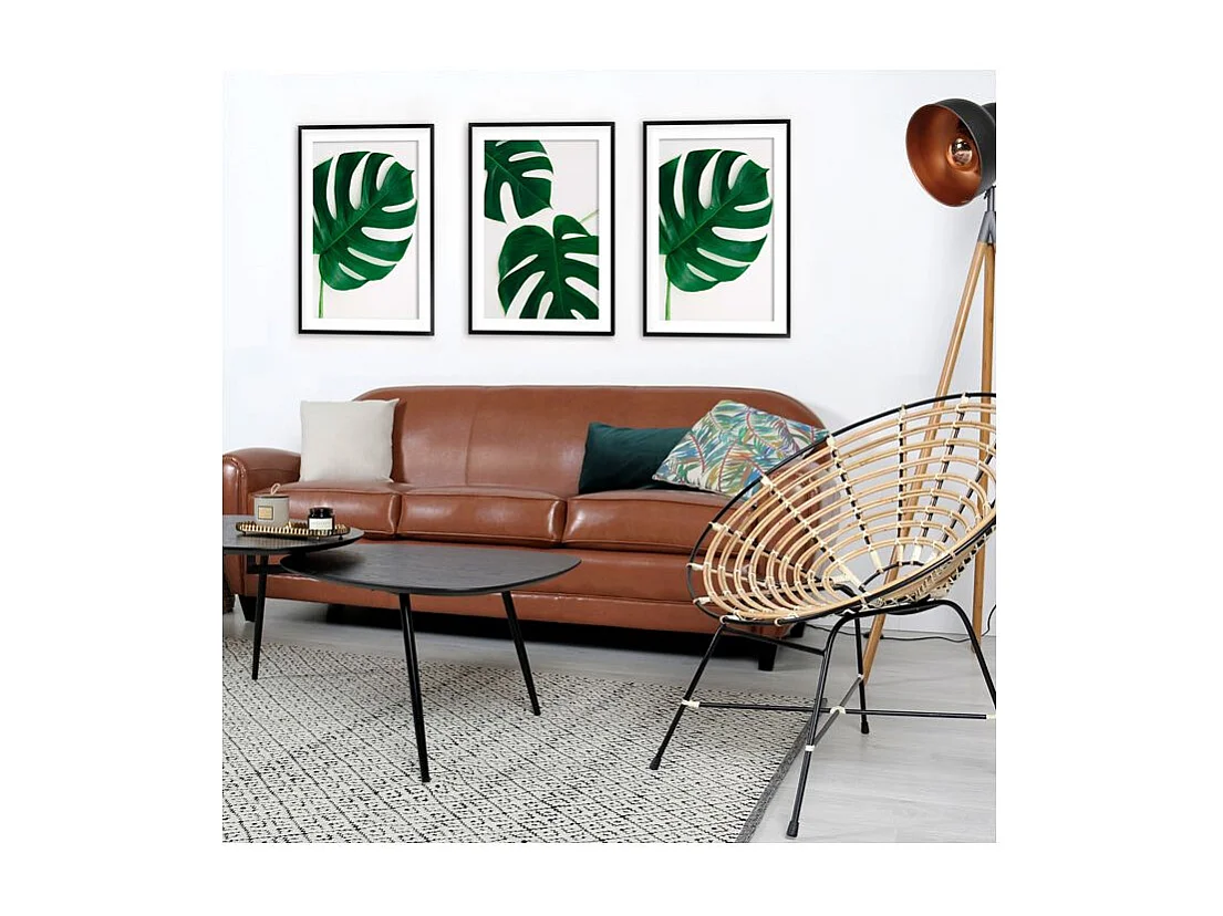 Canapé 3 places camel en croute de cuir enduite - Club