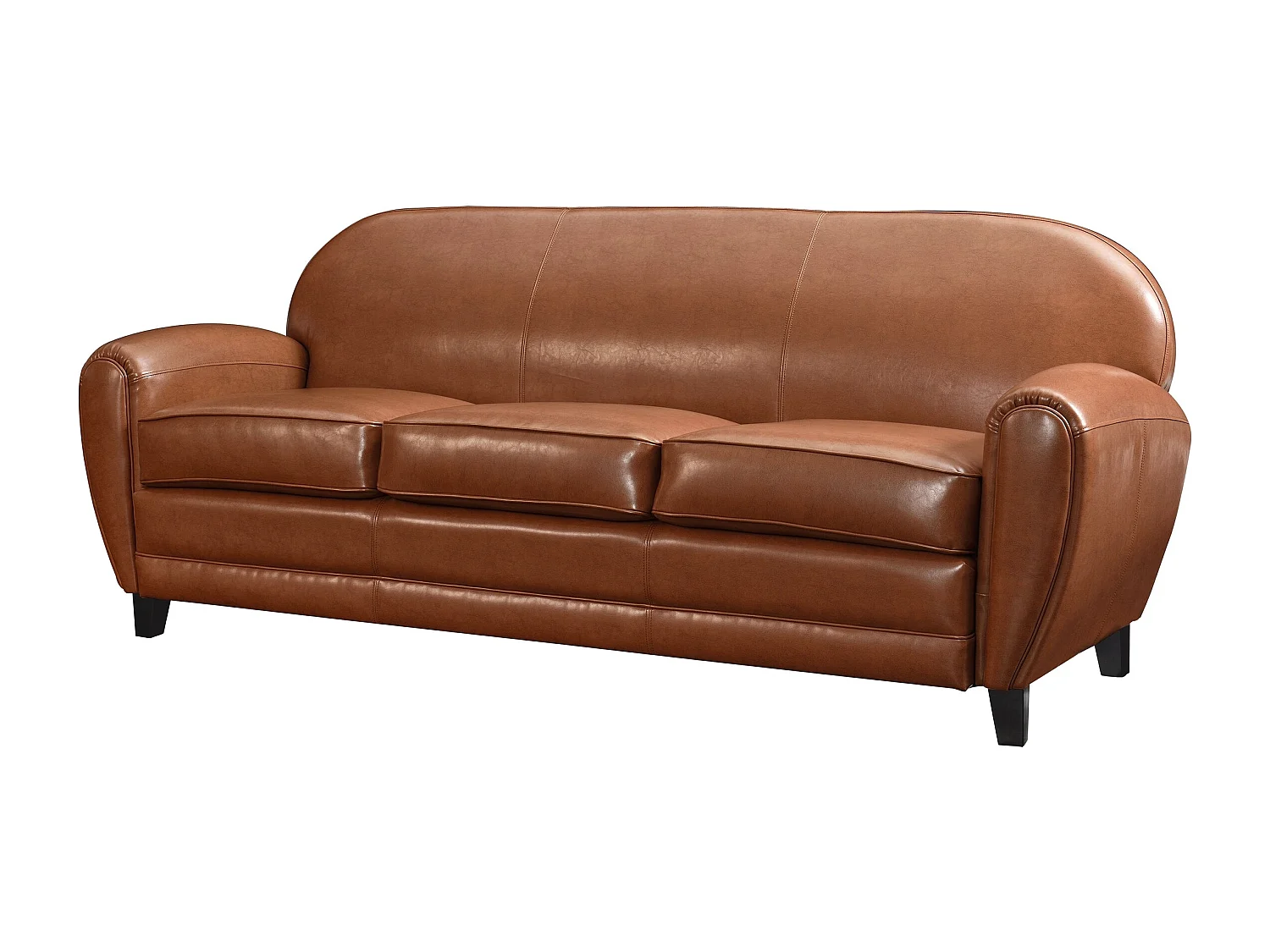 Canapé 3 places camel en croute de cuir enduite - Club