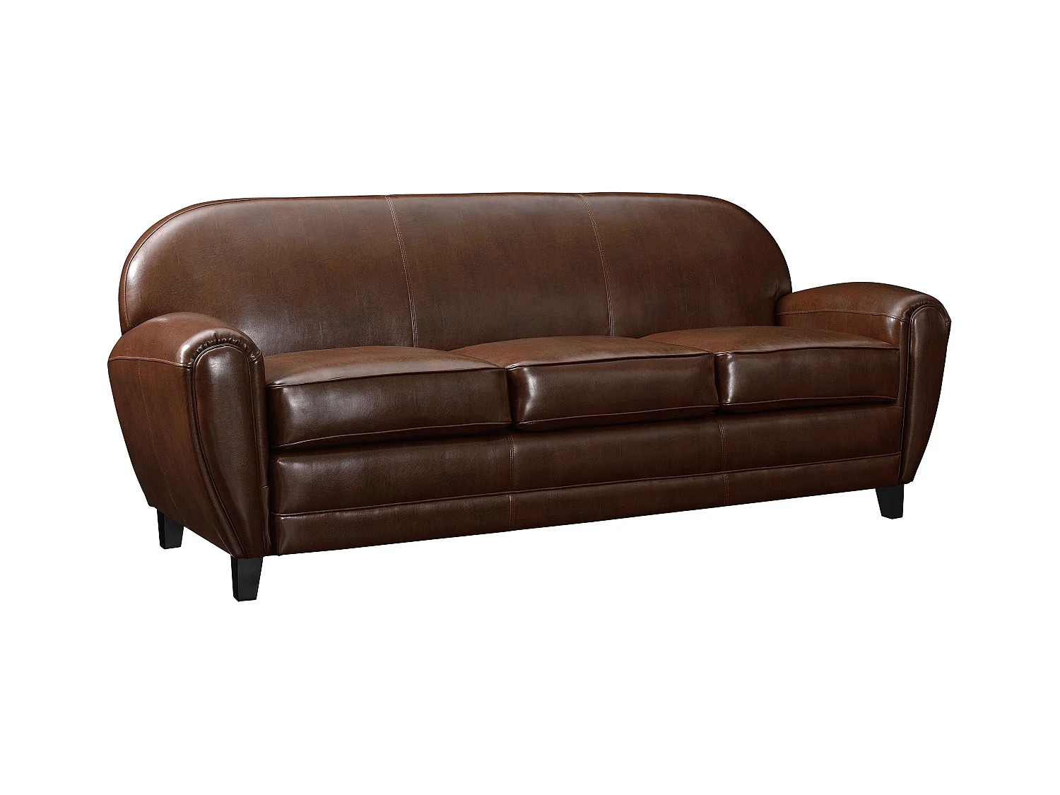 Sofá de 3 plazas en piel recubierta de color marrón - Club