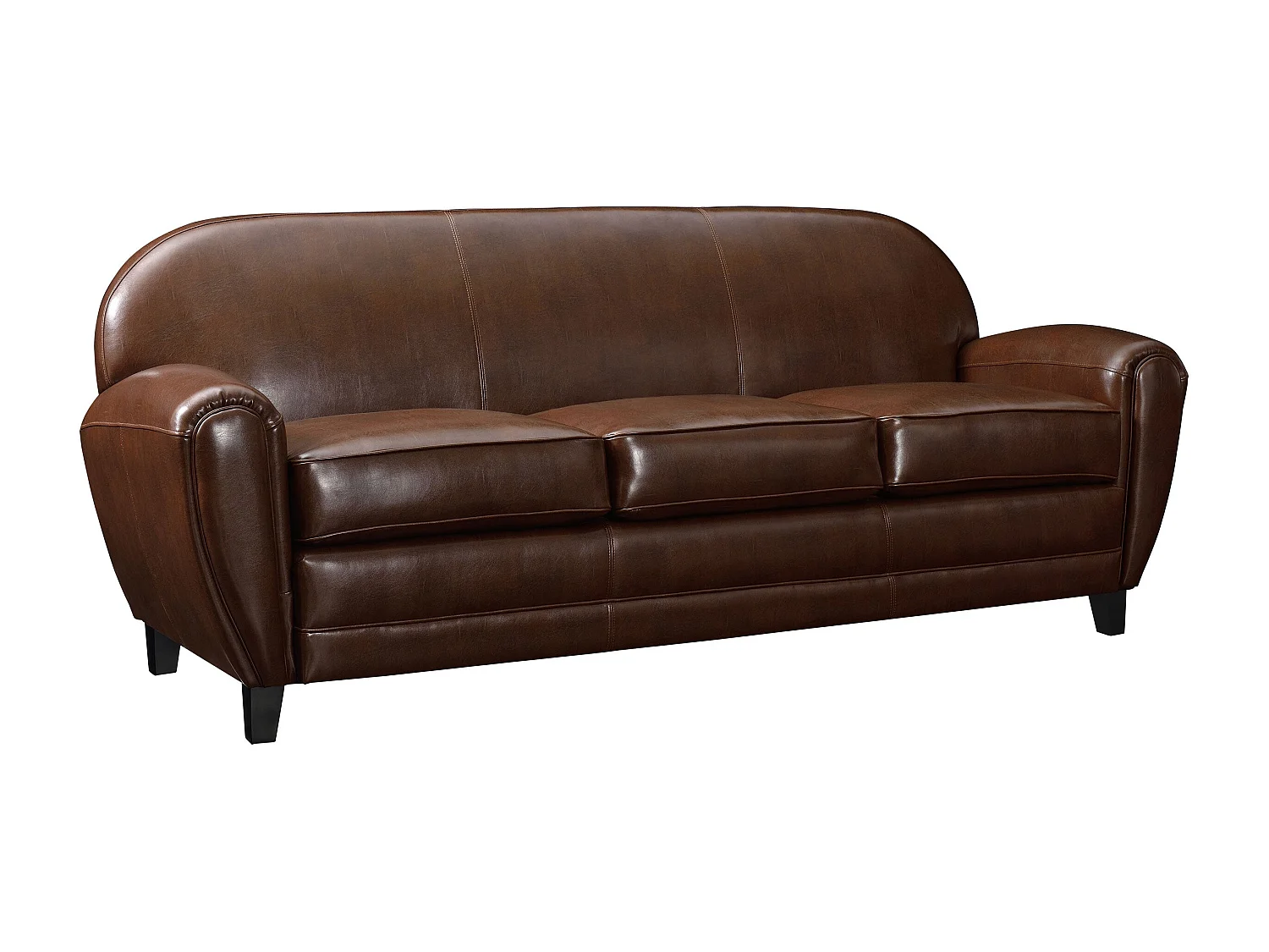 Sofá de 3 plazas en piel recubierta de color marrón - Club