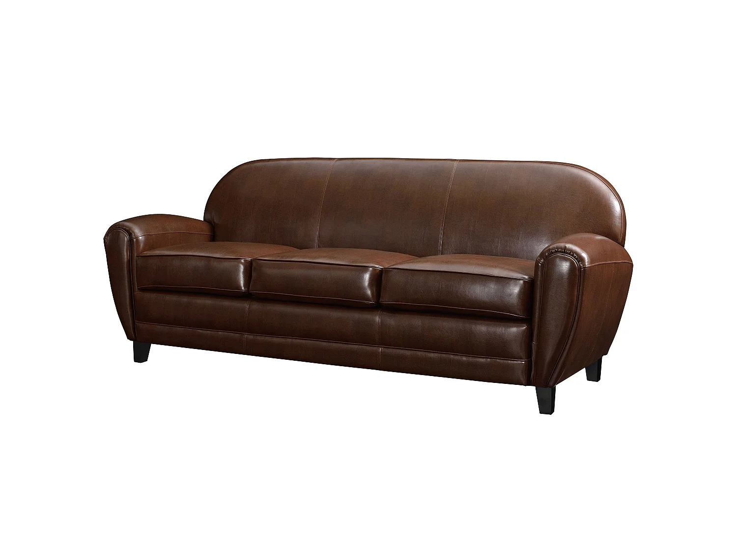 Sofá de 3 plazas en piel recubierta de color marrón - Club