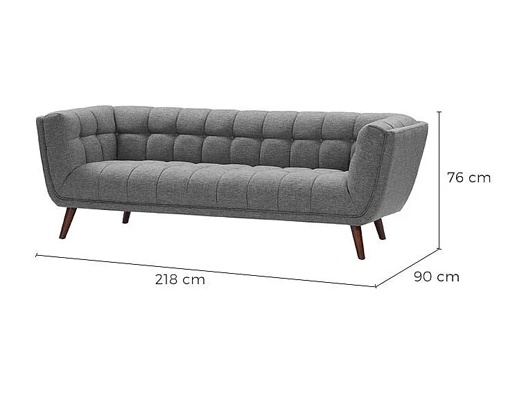 Canapé 3 places capitonné en tissu gris - Carmen