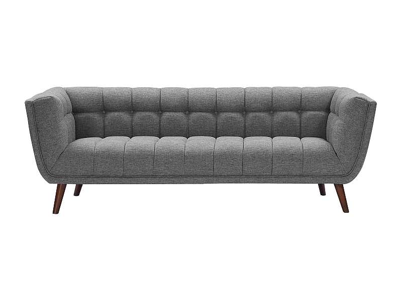 Canapé 3 places capitonné en tissu gris - Carmen