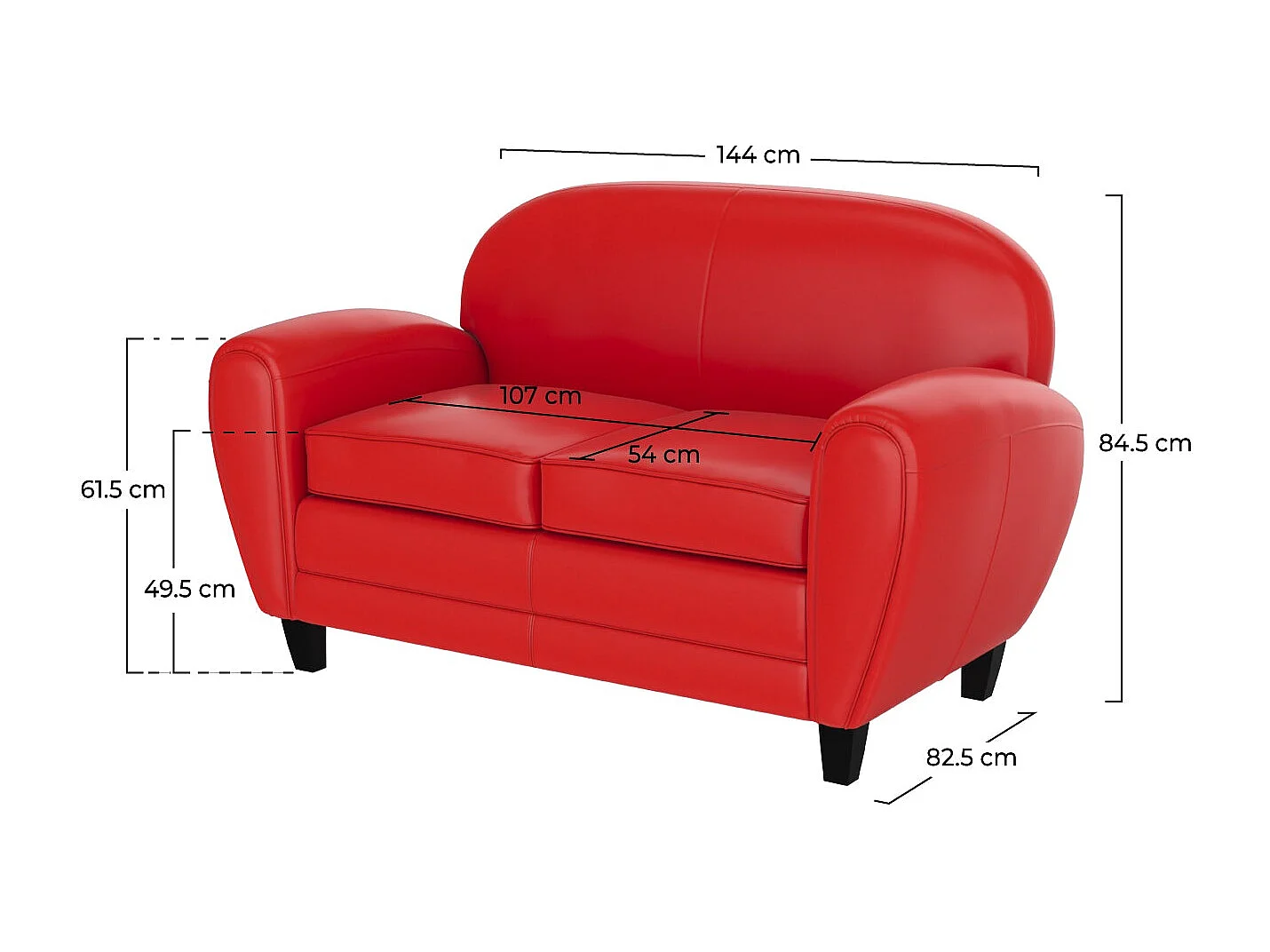 Canapé 2 places rouge en croute de cuir enduite - Club