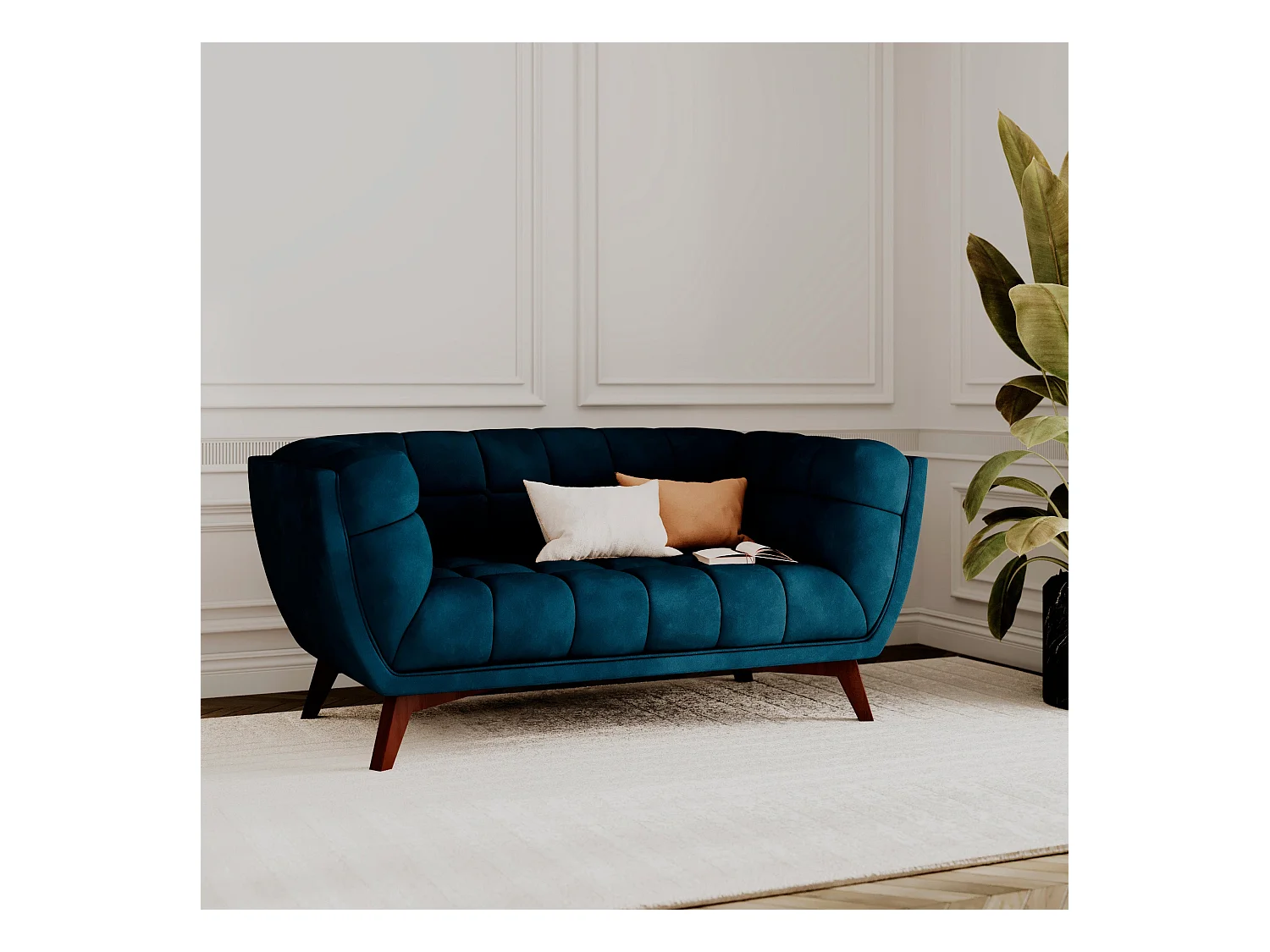 Sofá de 2 plazas de terciopelo azul oscuro - Mona