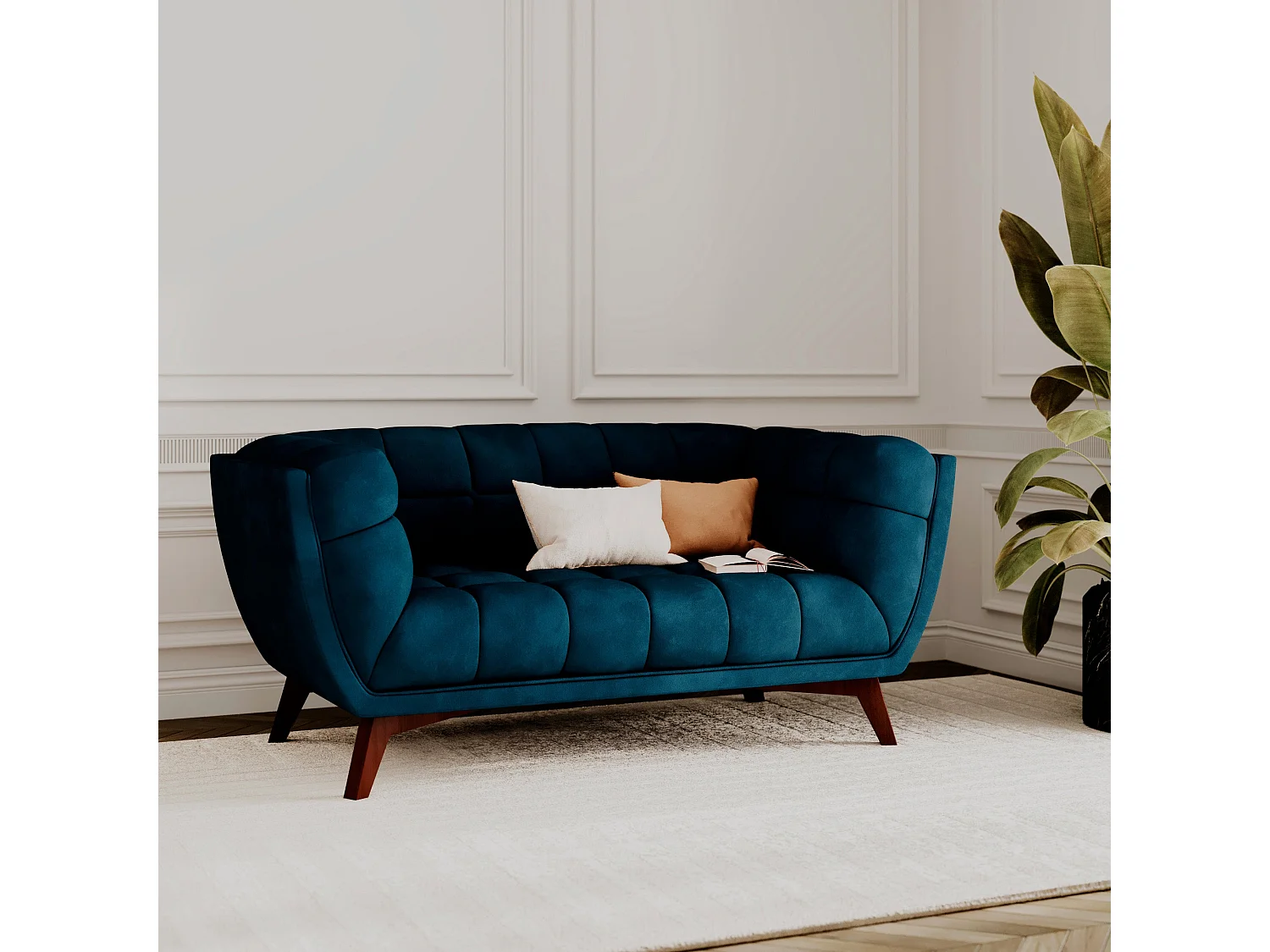 Canapé.2 places en velours bleu foncé - Mona