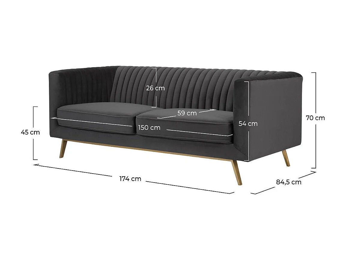 Divano a 2 posti in velluto grigio - Gatsby