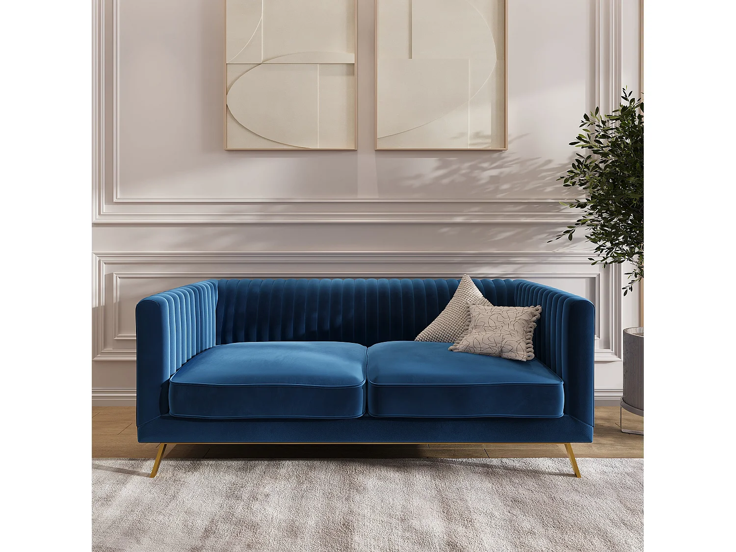 Canapé 2 places en velours bleu foncé - Gatsby