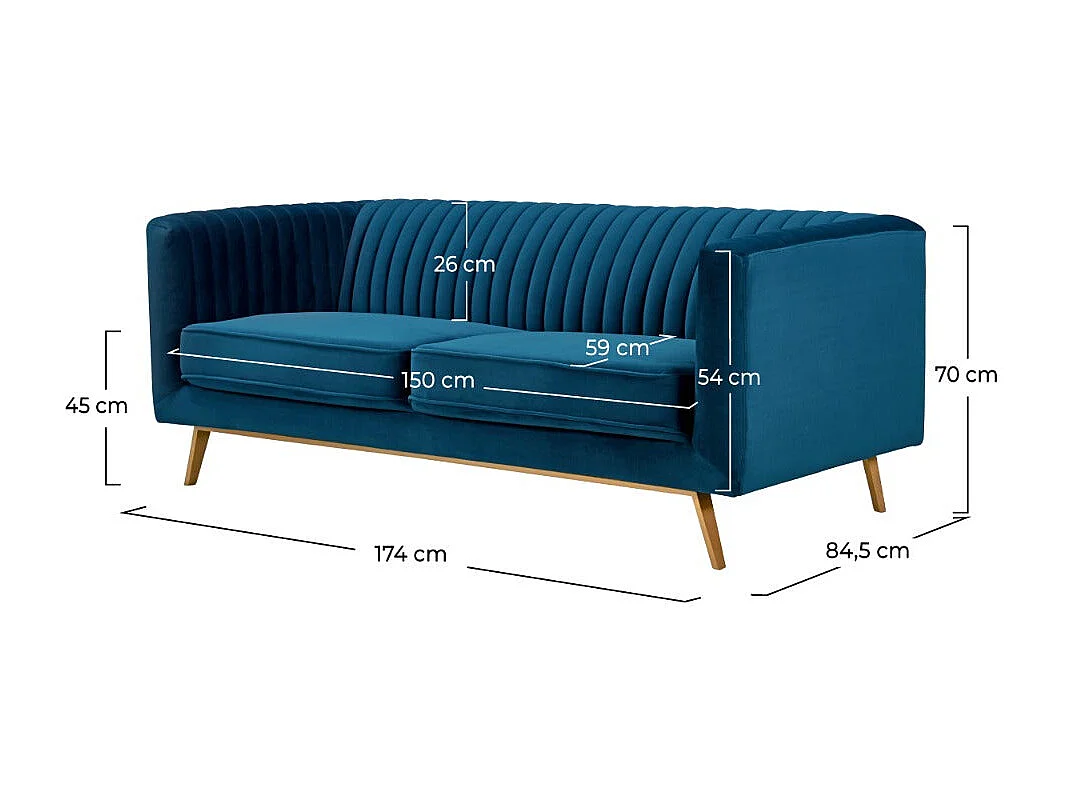 Sofá de 2 plazas en terciopelo azul oscuro - Gatsby