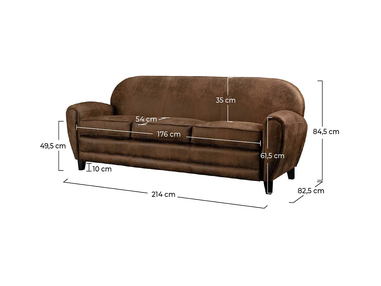 Sofá de 3 plazas de microfibra marrón - Club