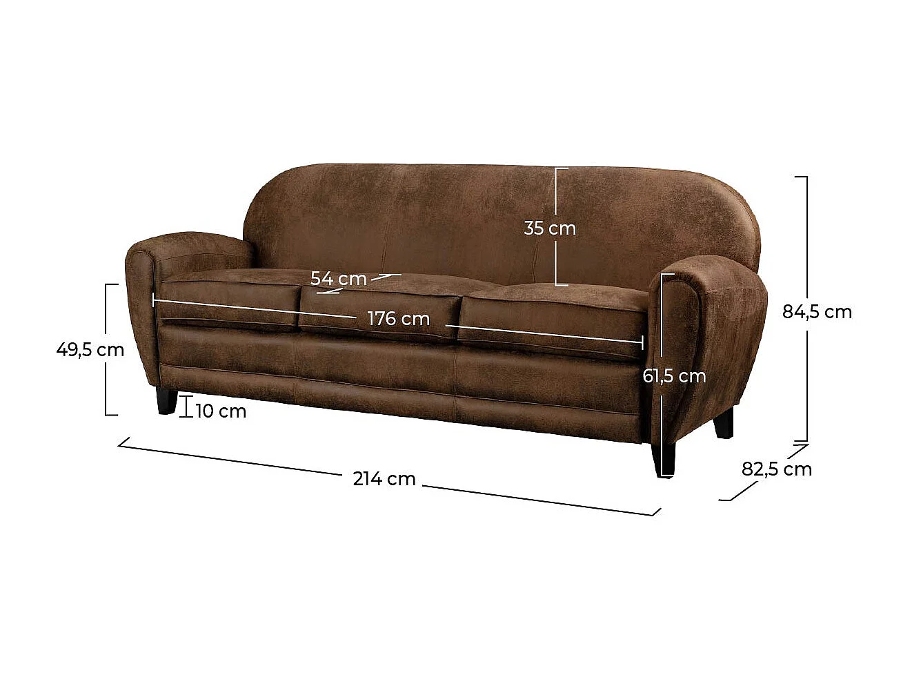Sofá de 3 plazas de microfibra marrón - Club