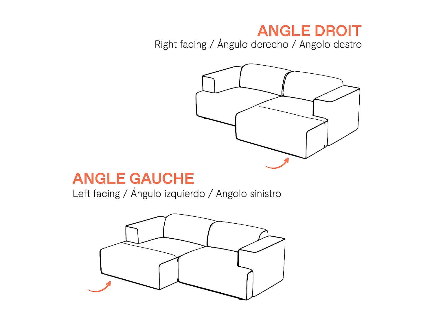 Canapé d'angle droit 3 places Aska en tissu gris foncé chiné
