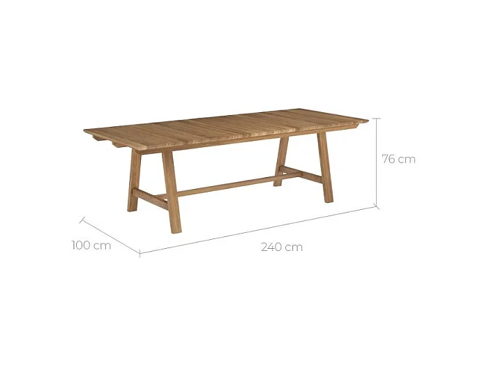 Mesa de jardín de 240 cm en madera de teca maciza - Budi