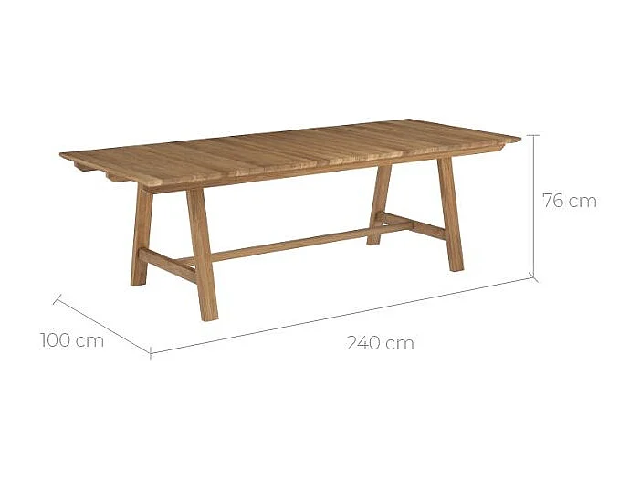Mesa de jardín de 240 cm en madera de teca maciza - Budi
