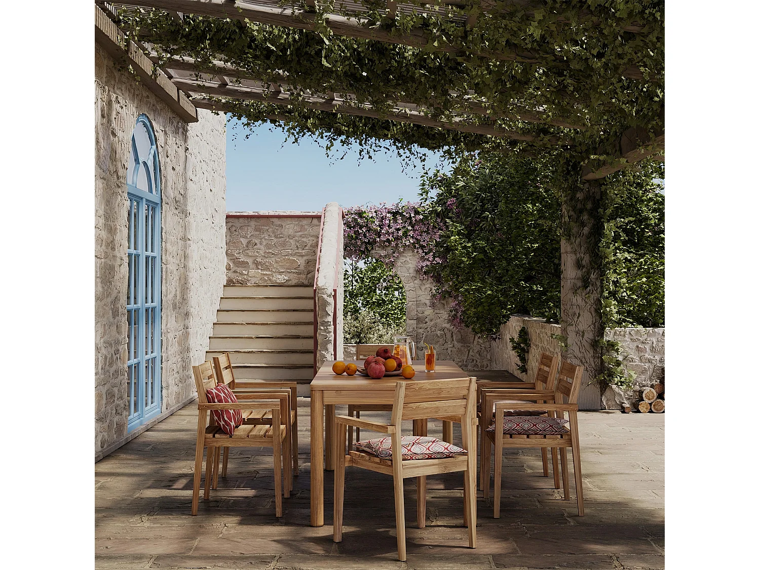 Table de jardin extensible en teck 6 à 8 personnes - Kora