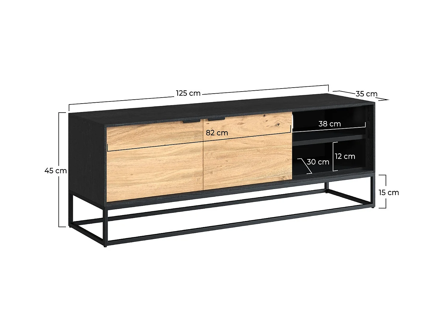 Porta TV a 2 ante e 2 nicchie in legno di acacia, gambe in metallo - Jakson