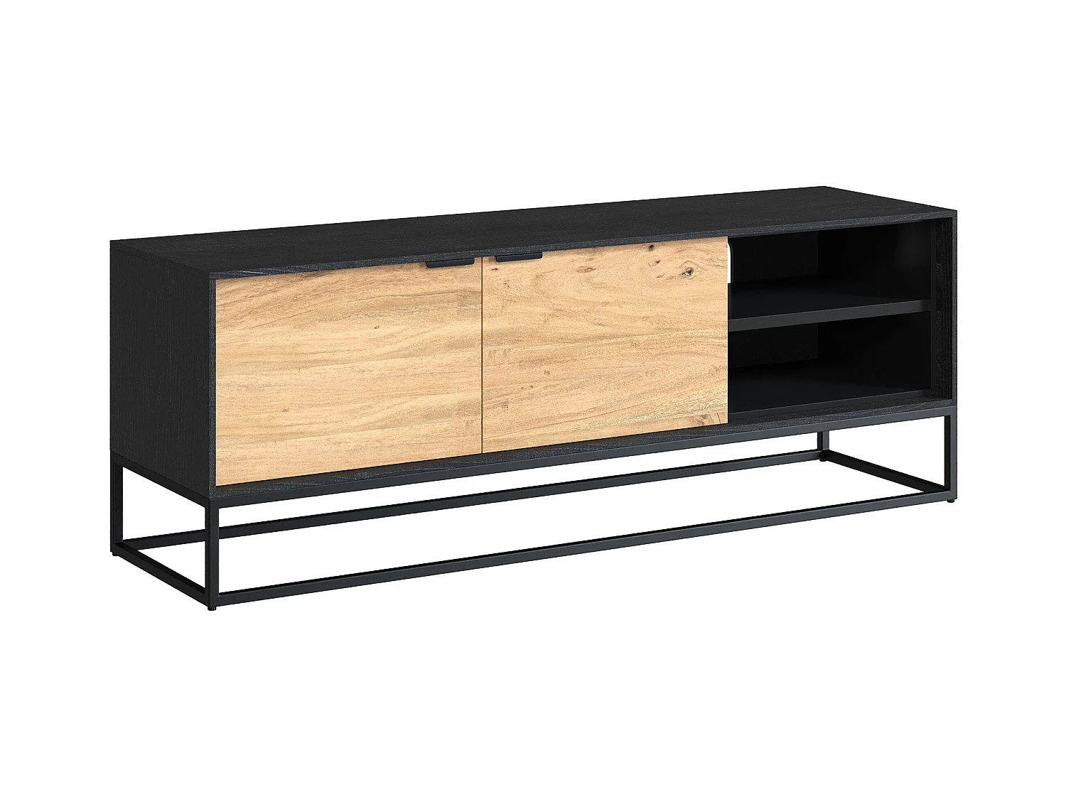 Porta TV a 2 ante e 2 nicchie in legno di acacia, gambe in metallo - Jakson