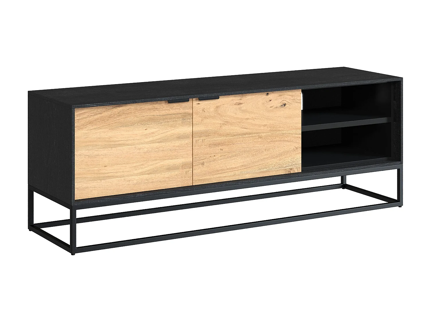 Mueble de TV 2 puertas y 2 nichos en madera de acacia, patas de metal - Jakson