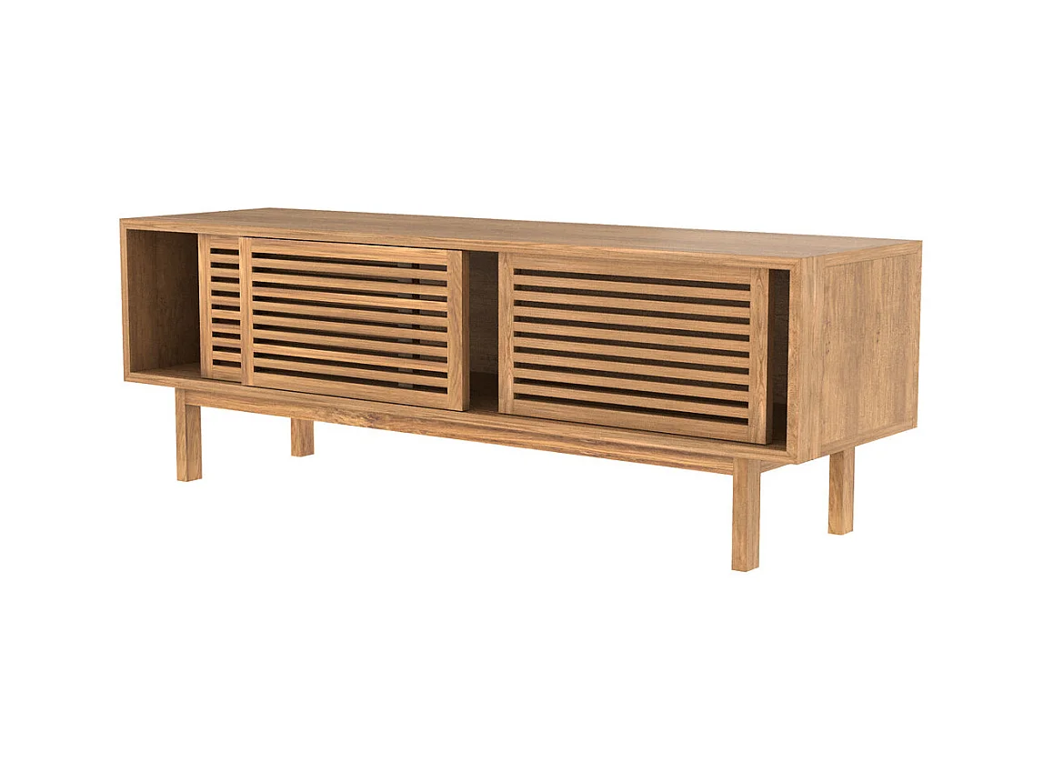 Mueble de TV en madera de teca, 3 puertas correderas - Bormes