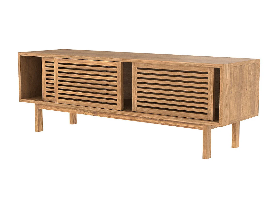 Mueble de TV en madera de teca, 3 puertas correderas - Bormes