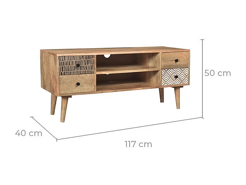Meuble TV en bois de manguier à motifs 117 cm - Tali