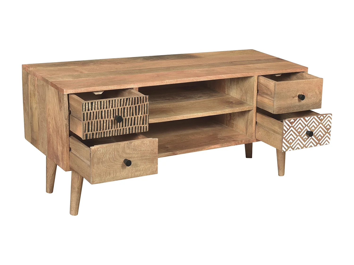 Meuble TV en bois de manguier à motifs 117 cm - Tali