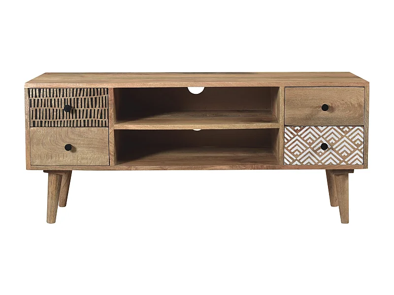 Meuble TV en bois de manguier à motifs 117 cm - Tali
