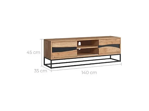 Meuble TV en bois d'acacia massif et métal 140 cm - Alabama