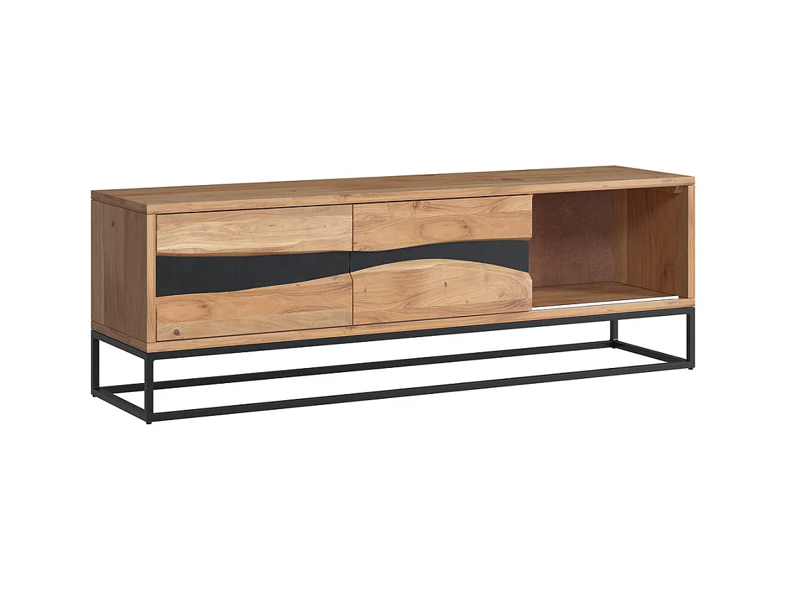 Meuble TV en bois d'acacia massif et métal 140 cm - Alabama