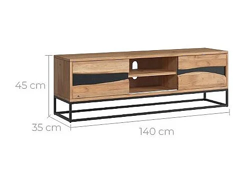 Meuble TV en bois d'acacia massif et métal 140 cm - Alabama