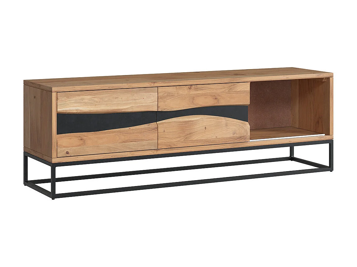 Meuble TV en bois d'acacia massif et métal 140 cm - Alabama