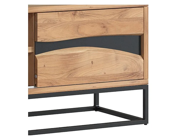 Meuble TV en bois d'acacia massif et métal 140 cm - Alabama