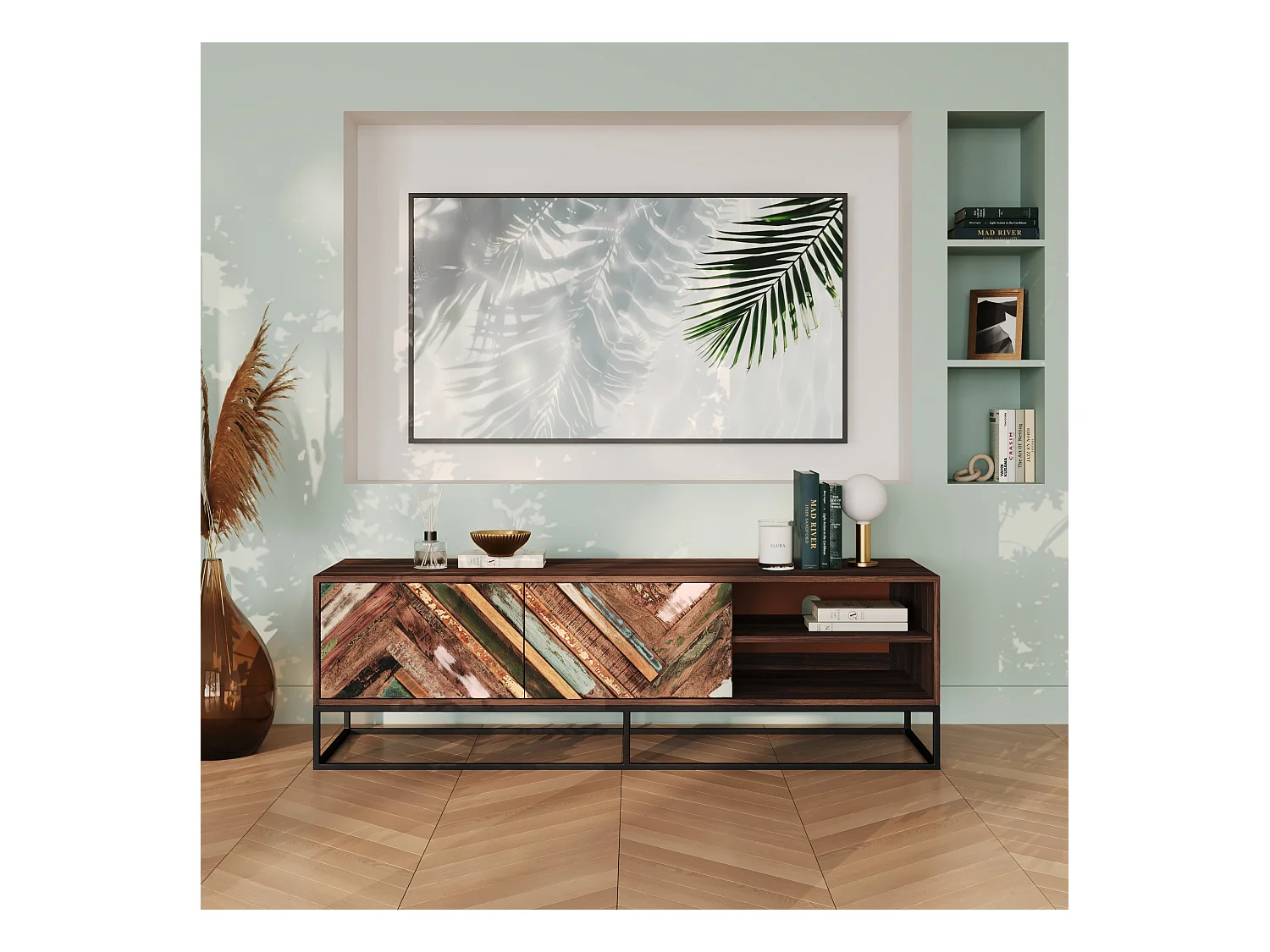 Meuble TV en bois d'acacia et bois recyclé 145 cm - Krabi