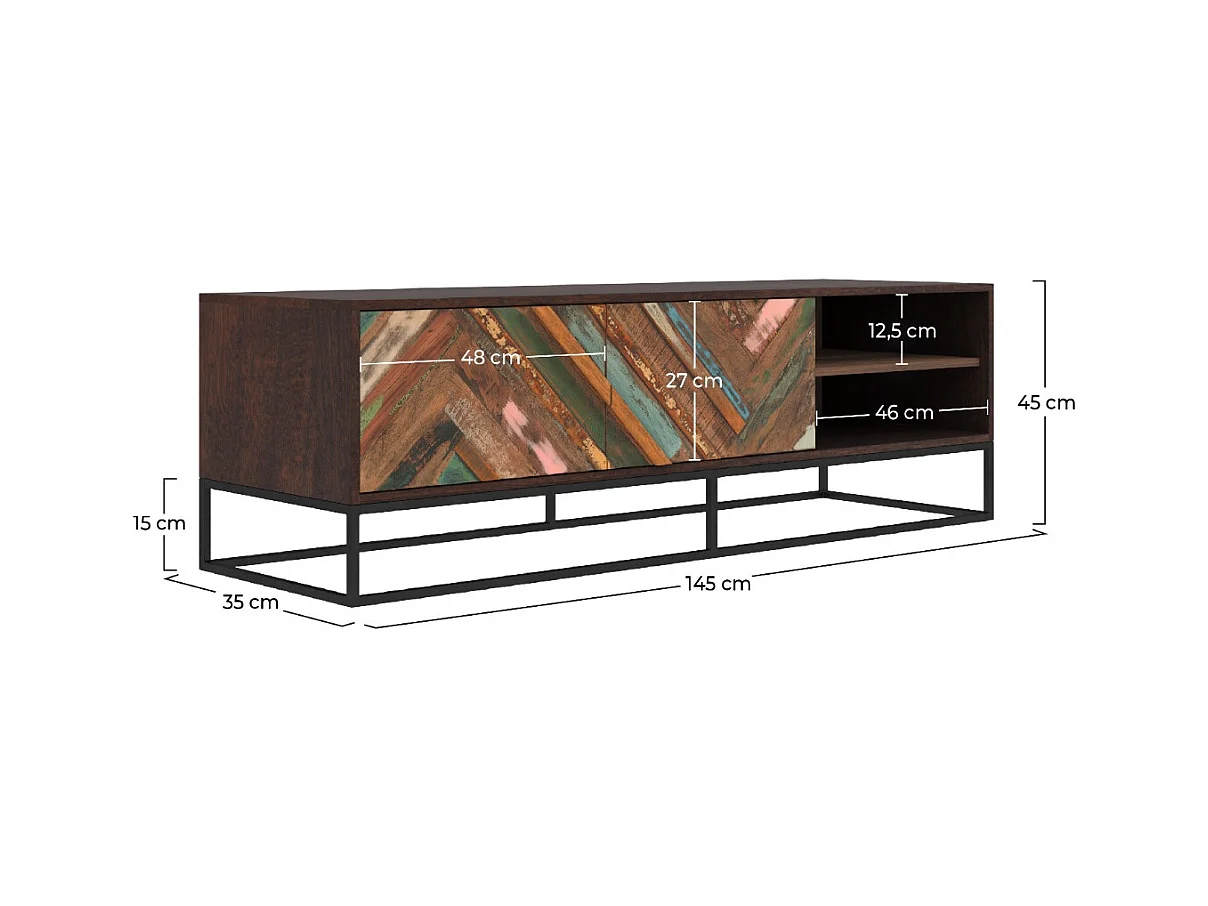 Meuble TV en bois d'acacia et bois recyclé 145 cm - Krabi