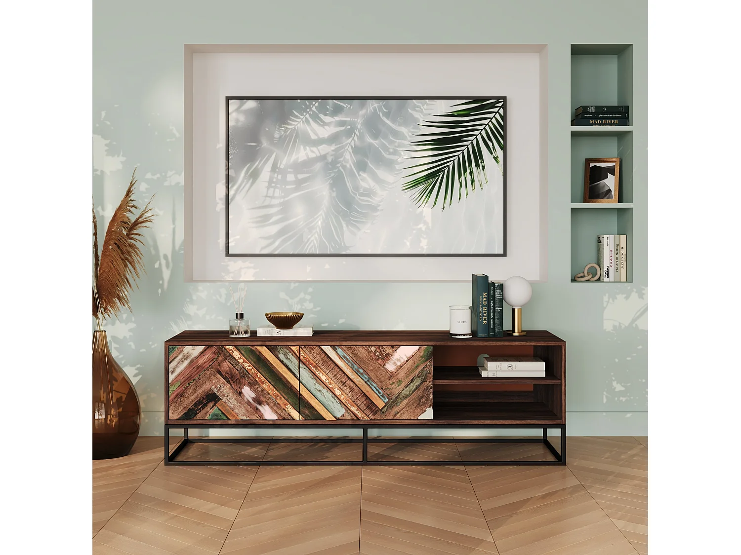 Meuble TV en bois d'acacia et bois recyclé 145 cm - Krabi