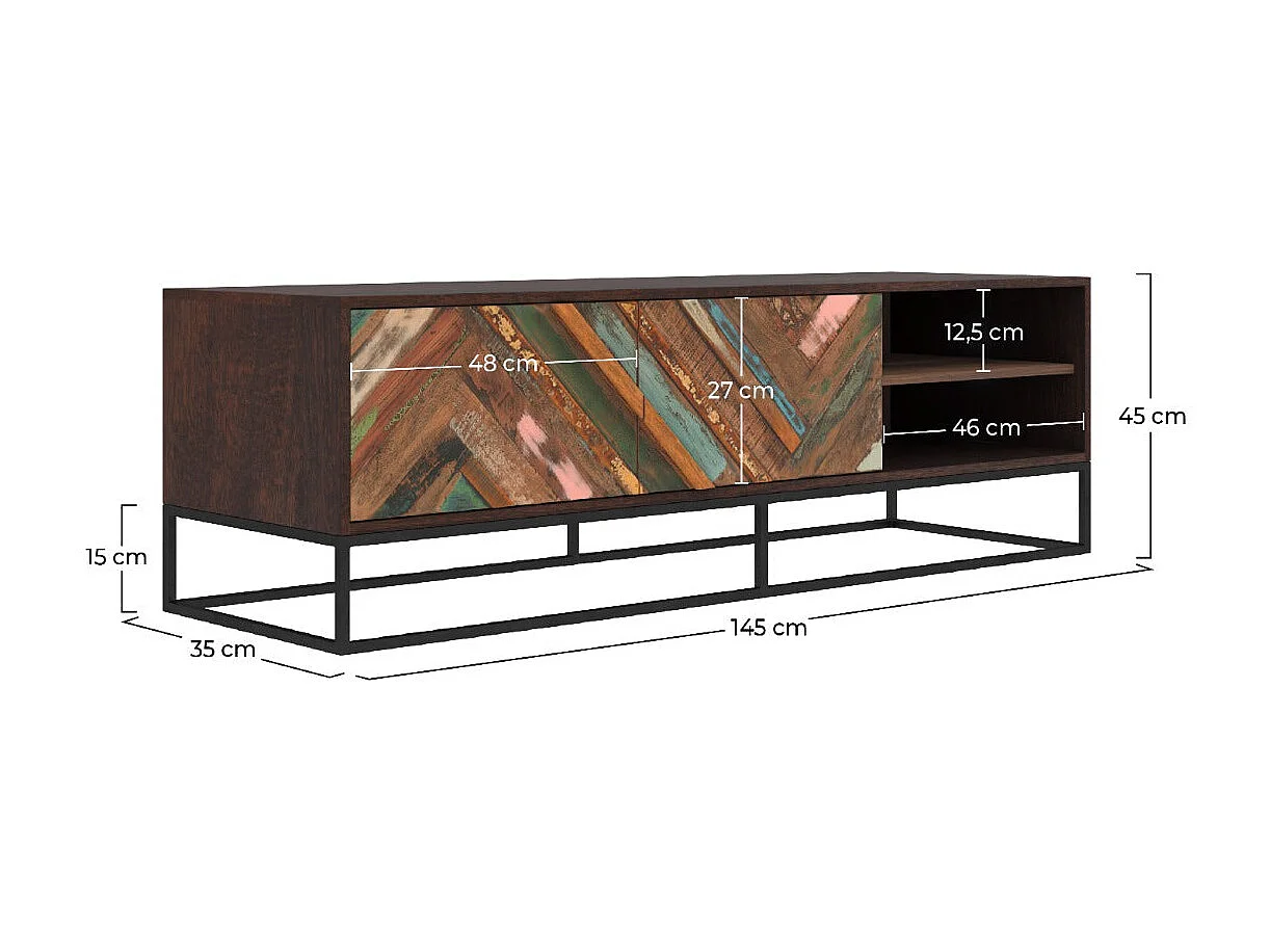 Meuble TV en bois d'acacia et bois recyclé 145 cm - Krabi