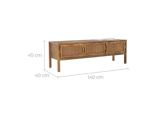Porta TV a 3 ante in legno e canna - Tiki