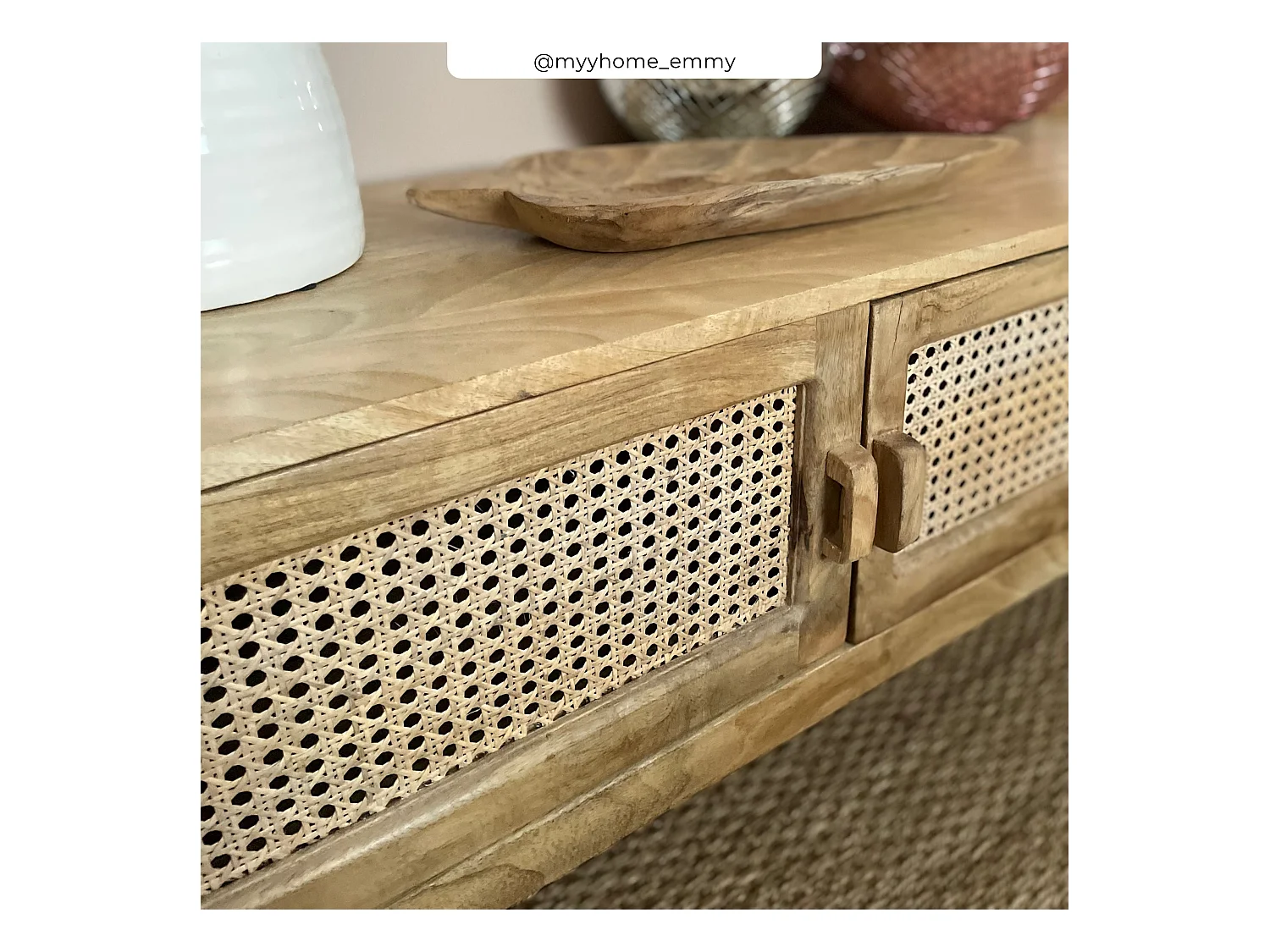 Porta TV a 3 ante in legno e canna - Tiki