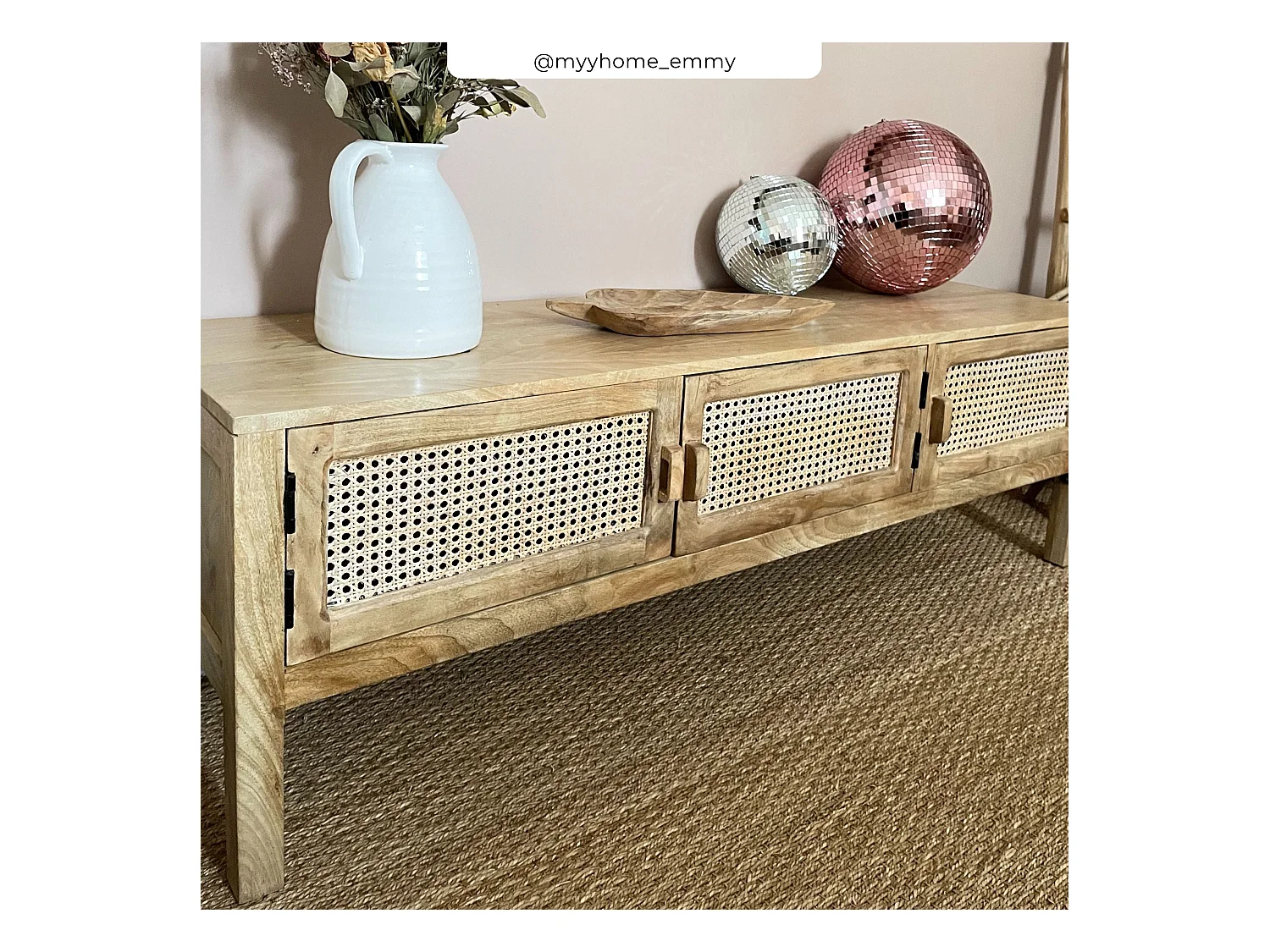 Porta TV a 3 ante in legno e canna - Tiki