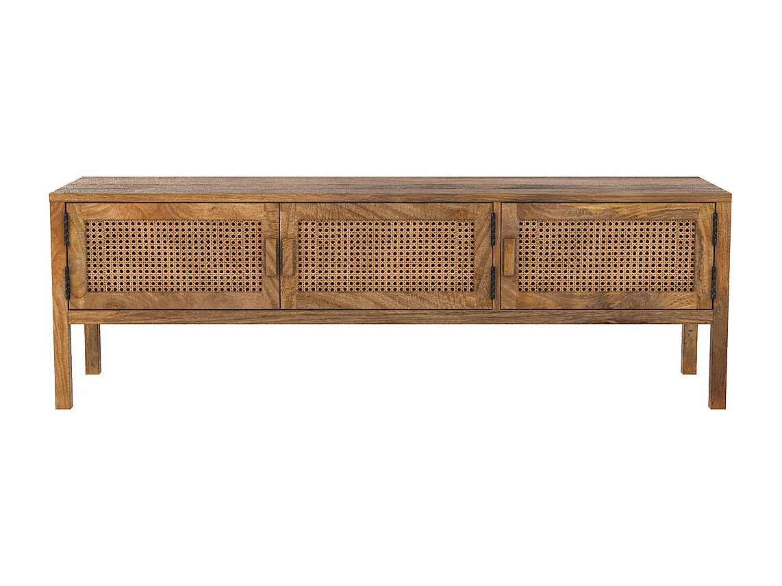 Meuble TV cannage et bois de manguier 140 cm - Tiki