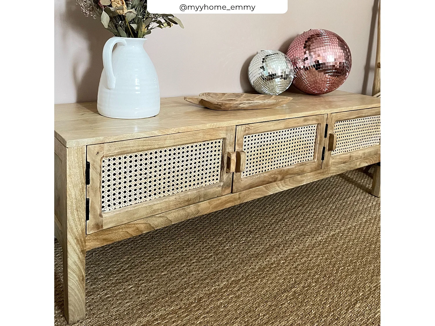 Meuble TV cannage et bois de manguier 140 cm - Tiki