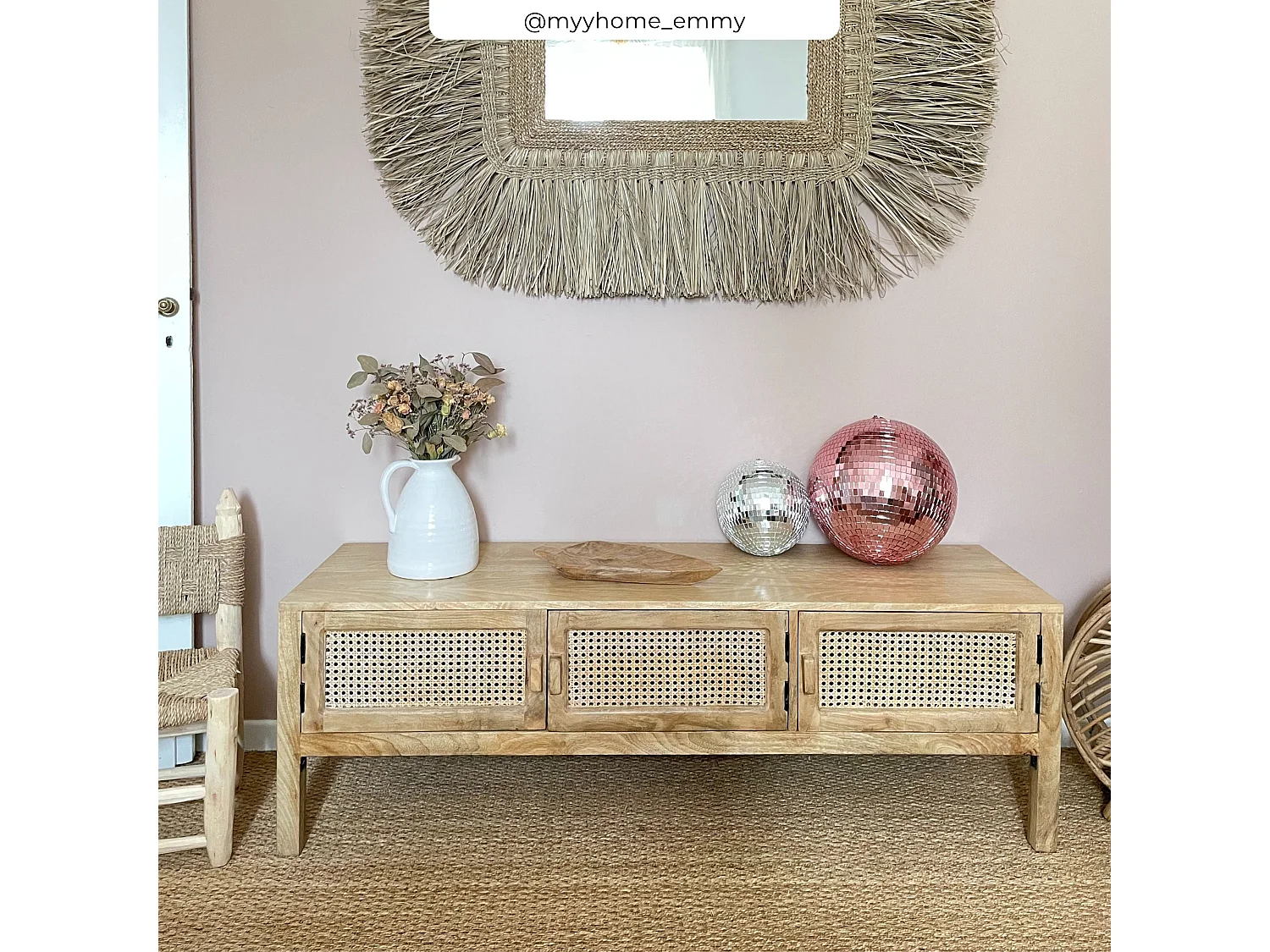 Meuble TV cannage et bois de manguier 140 cm - Tiki